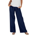 thumbnail image 3 of Women's Soft Tencel Loose Wide Leg Pants, Mid Elastic Waist with Tummy Control, Straight Leg Trousers for Casual, Walking, Travel, Office, Summer Comfort | TruHer,Navy L, 3 of 9