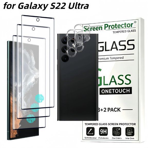 [3 2 Pack]For Samsung Galaxy S22 Ultra Screen Protector with Camera Lens Protector, Support Fingerprint Unlock, 3D Curved, [Impact-Resistant][Anti-Shatter][Anti-Scratch](6.8 inch)