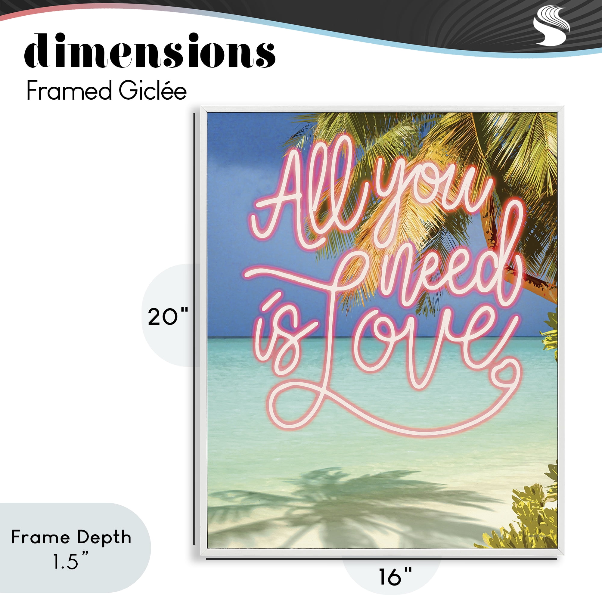 Stupell Industries Tropical All You Need Is Love White Framed Giclee Art, design by Amber Sterling