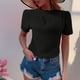 thumbnail image 2 of Blusas de Manga Corta para las Mujeres de la Moda Color Sólido Botón de Verano con Cuello Redondo, Poliéster, 2 of 7
