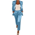 thumbnail image 4 of Two Piece Sets for Women,Womens Satin Suit Slim Fit Dressy Business Casual Outfits Office Work Blazer Pants Set, 4 of 5