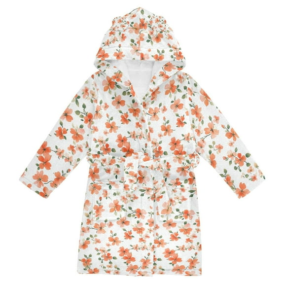 FORMRS Niños Bathrobe Unisex Hooded Robe Soft Plush Pajamas Sleepwear, Size 2-3T, Small Floral Blooms