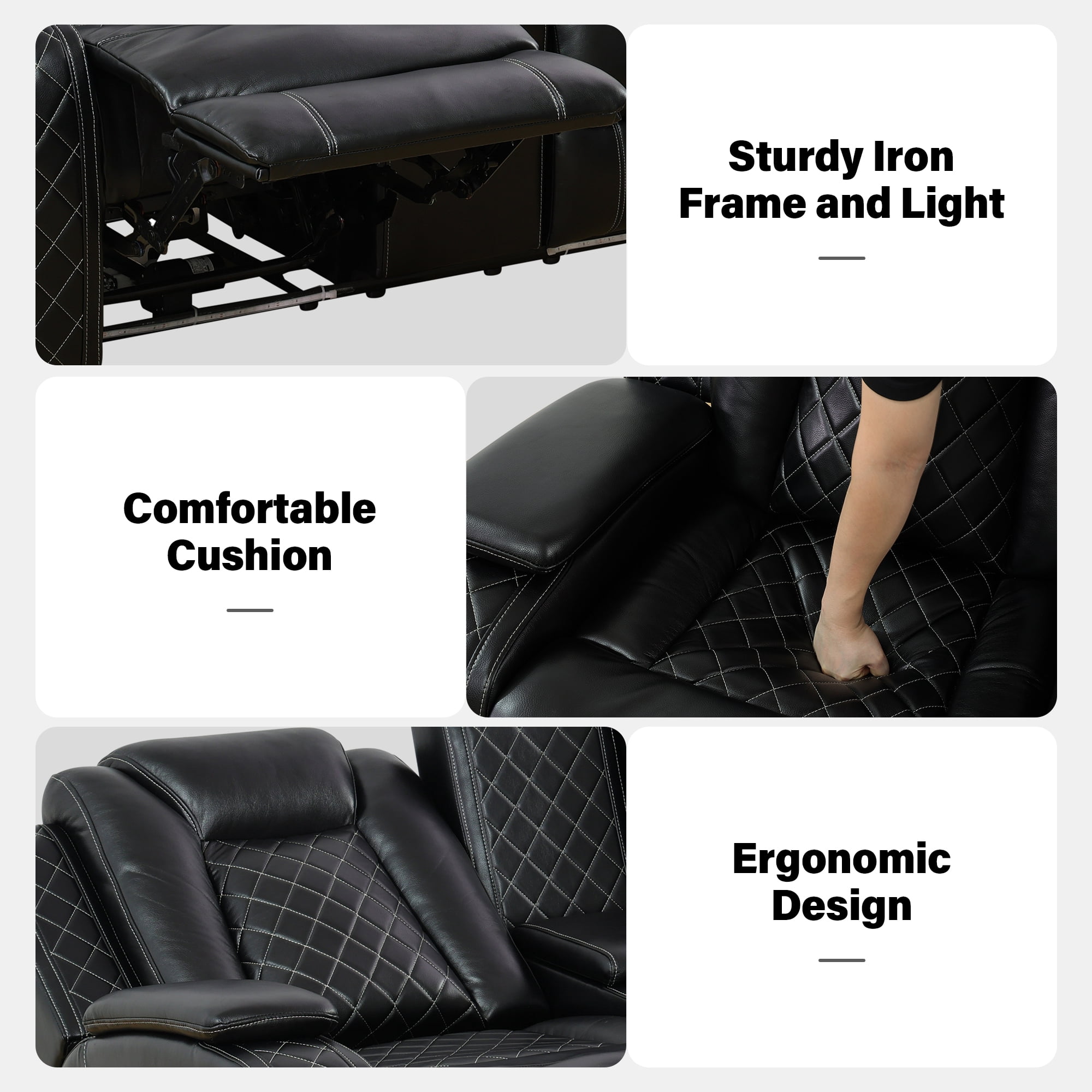 Aukfa 2-Seater Power Recliner Sofa with Cup Holders, USB Charging & Hidden Storage, Modern Electric Loveseat for Living Room Home Theater,Black