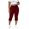 thumbnail image 2 of Noric Women's Plus Size Bow Tie Cuff Capri Leggings High Waist Stretchy Yoga Pants Side Split Casual Workout Cropped Tights, 2 of 9