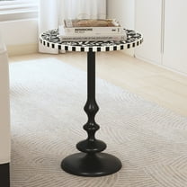 Caldera Round Pedestal Side End Table, Metal, Resin, Black   White