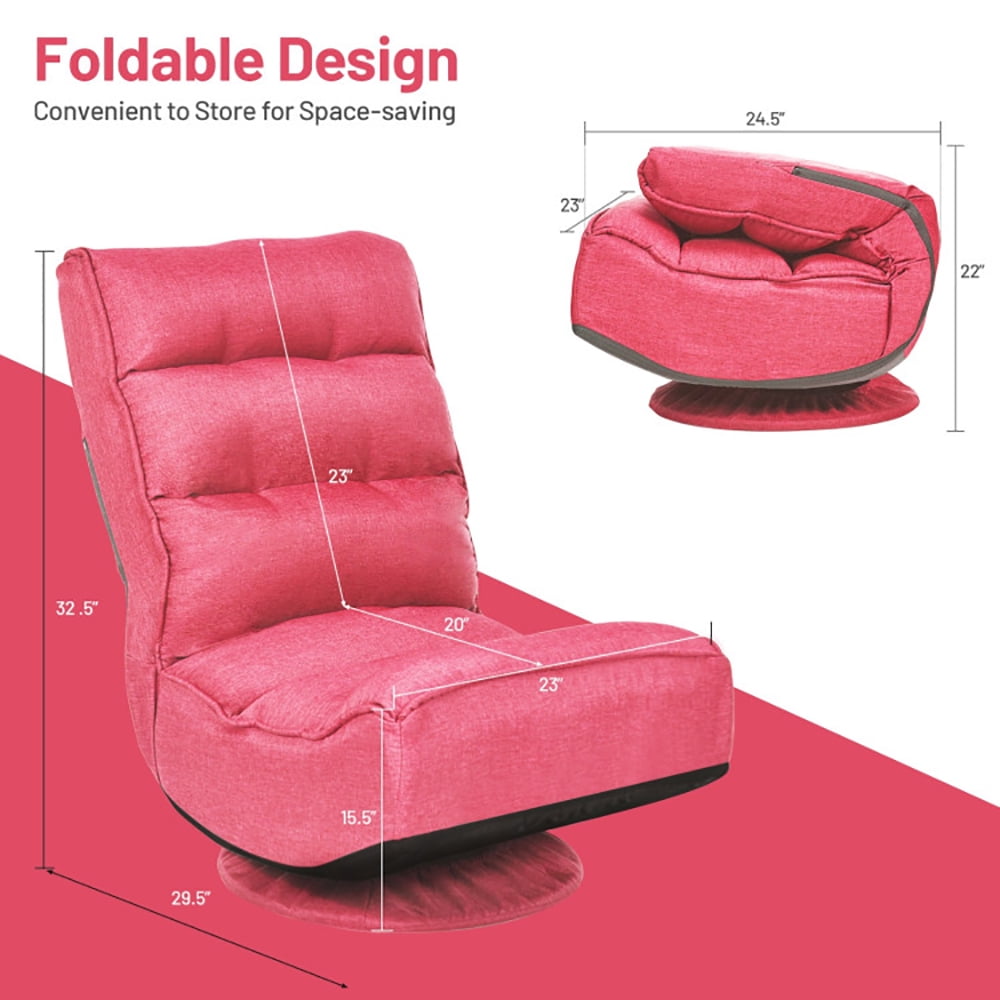 Finihen 360 Degree Swivel Floor Chair, 5-Position Folding Floor Gaming Chair, Lazy Lounge Chair for Relaxing Reading Gaming TV Watching, Pink