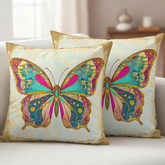 Pack of 2 Outdoor Pillow Covers 18x18 Inch Waterproof Vintage Butterfly Throw Pillow Covers,Decorative Couch Pillow Shams Protectors Retro Colorful Butterfly Patio Garden Pillowcases Cushion Covers