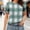 Green, variant on Echfiprom Sky Blue Tops for Women Puff Sleeve Elegant Plaid Soft Loose Crew Neck Summer Womens T Shirts