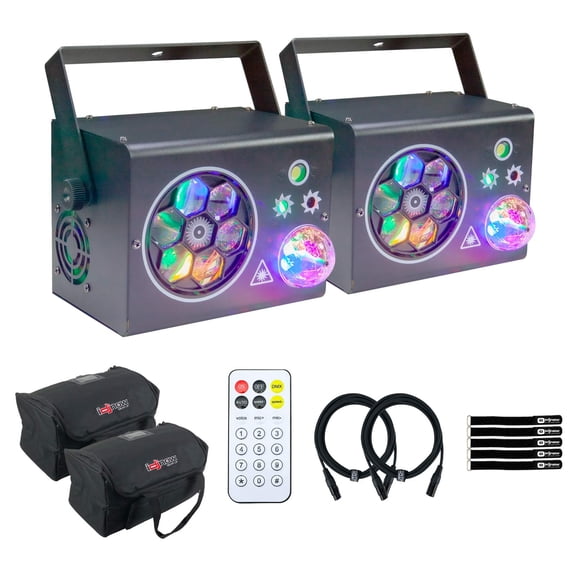 Clutch BEAM-BOX 40W RGBY LED Motion Light Box Fixture w/Strobe, Laser & Magic Ball 2-Pack with Bag Package