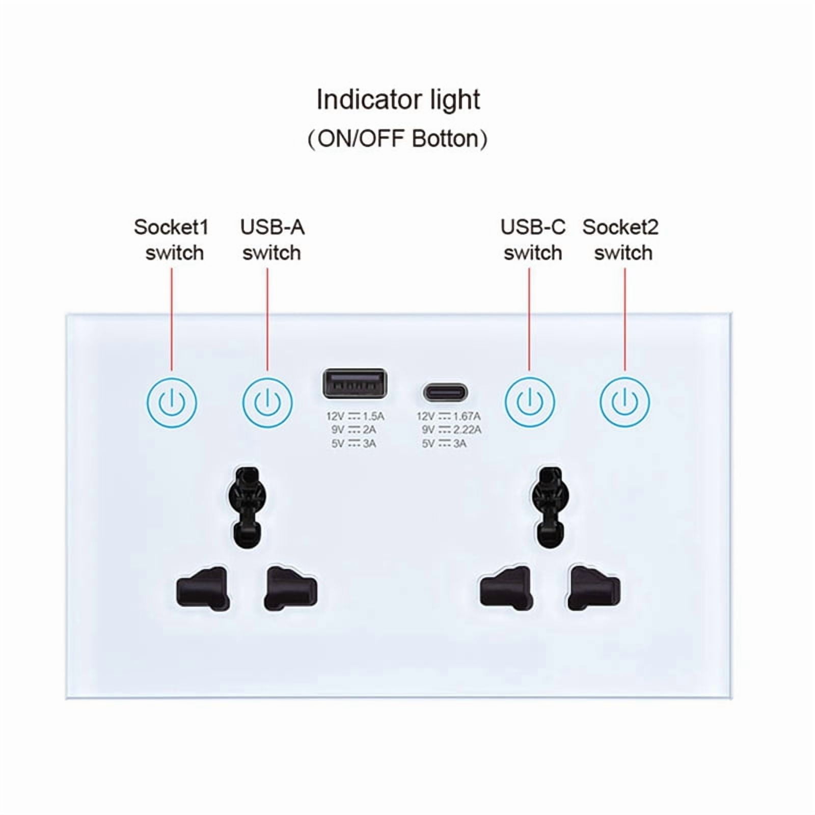EU UK US Universal Plug Tuya ZigBee Black Smart Socket Switch with USB and Type-C Port Outlet Smart Life