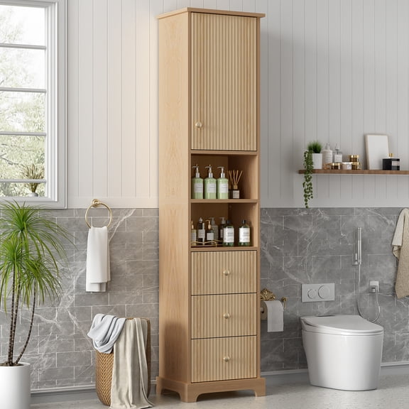 Noble House 67.7"H Freestanding Bathroom Cabinet, Traditional American Style, Ample Storage, Wood Finish
