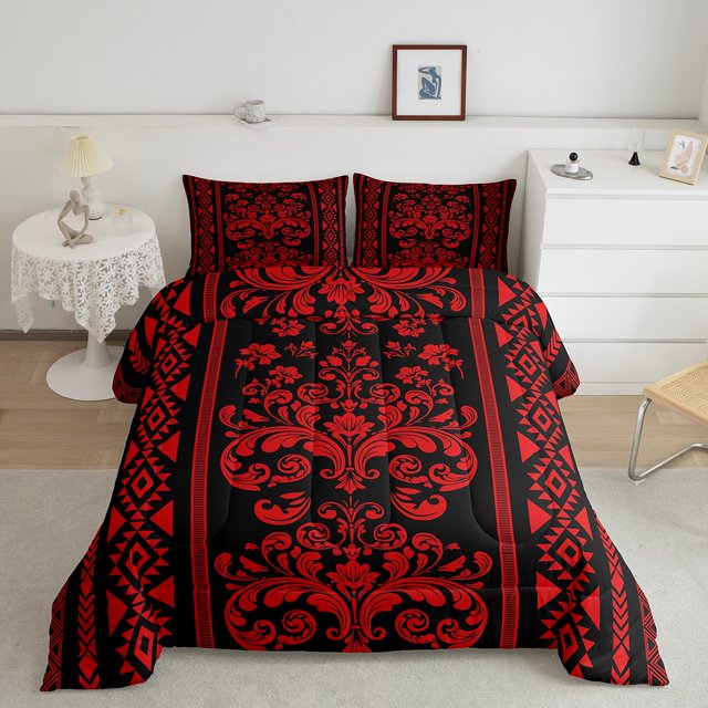 Erosebridal Rde Damask Flower Bedding King Comforter Set, Retro Boho Down Comforter, Mandala Hippie Decor, Reversible