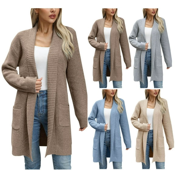 Sentmoon Knit Sweater for Women Oversized Long Sleeve Fall Womens Clothes Solid Color Stretchy and Flexible Loose Knitted Women's Fashion with Pocket Winter Stylish for Lounge Sweater L