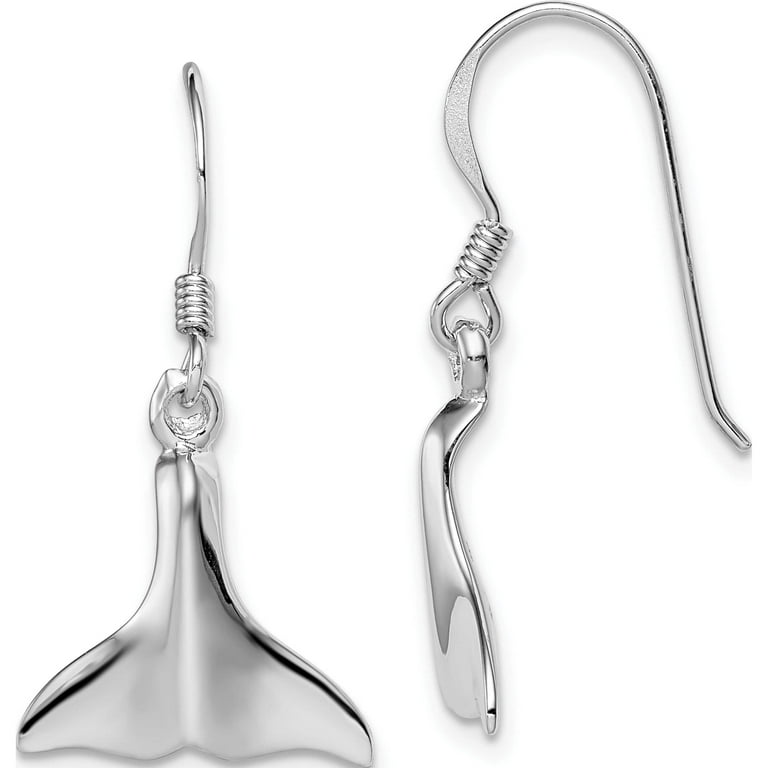Whale Tail Dangle Earrings Rhodium on Sterling Silver Whale Tail Dangle Earrings Rhodium on Sterling Silver