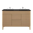 thumbnail image 5 of Double Sink Vanity Cabinet, Brown Oak Black, Wood, Mid Century Hotel Bedroom Bathroom, Modern Contemporary HB33660, 5 of 11