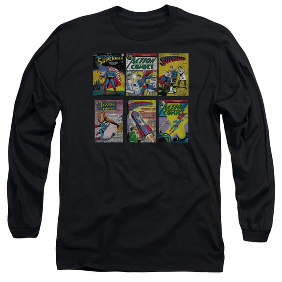 Superman Covers Long Sleeve Adult 18/1 T-Shirt Black