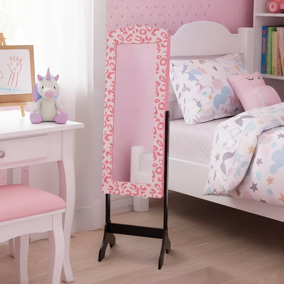 Ktaxon Kids Jewelry Cabinet Standing, Jewelry Armoire Organizer with Dress Up Mirror, 2-in-1 Jewelry Cabinet for Girls Gifts, Pink