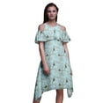 thumbnail image 1 of Bimba Robe Tunique de Fête à Manches Flottantes Imprimé Oiseau Vert Épaules Dénudées Midi - Petite, 1 of 6