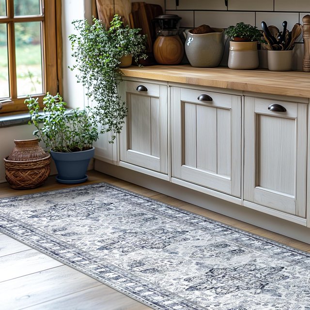 Area Rugs for Entryway x Lightweight Machine Washable Rug Vintage Area Rugs for Bedroom Neutral Bathroom Mat Indoor Carpet for Playroom Office Living Room(Grey xft)