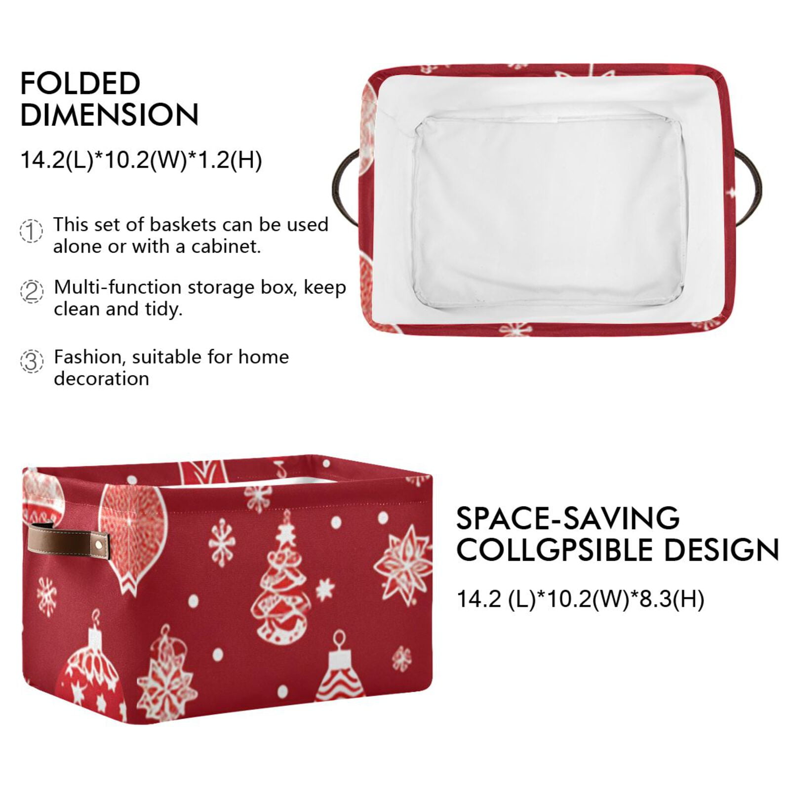 Christmas Decorations Red Storage Bins Baskets With Handles Storage Box Clothes Organizer Organization Toys