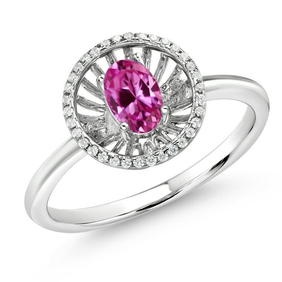 Gem Stone King 925 Sterling Silver Pink Created Sapphire Ring for Women (0.98 Cttw, Oval 6X4MM, Gemstone September Birthstone, Size 6)
