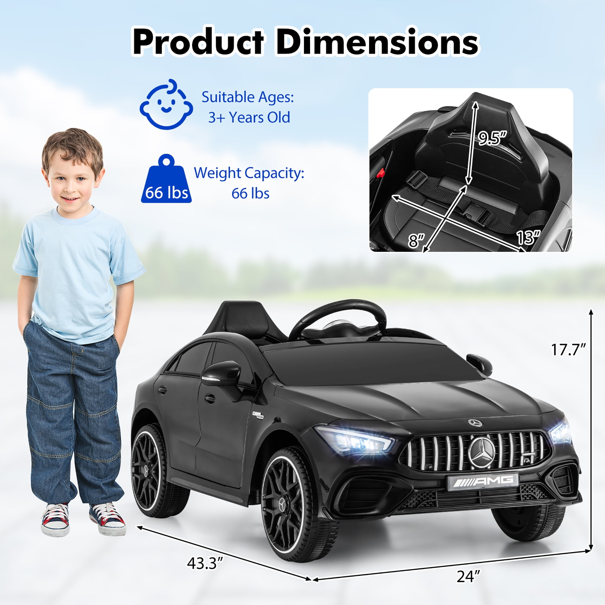 Gymax 12V Kids Ride on Car w/Remote Rocking Function Transport Wheels Lights & Music Black