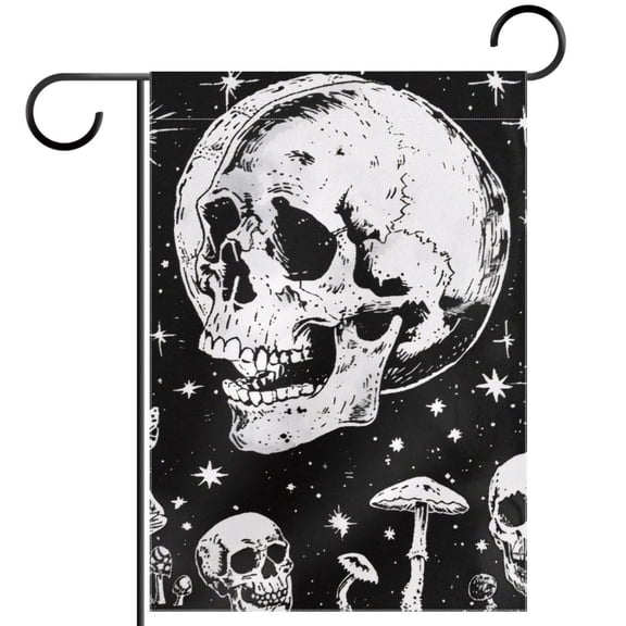 Black White Mushroom Skulls Galaxy Stars Butterflies Decorative Garden Flag for All Seasons, 12 x 18 Inch Small Vertical Double Sided Outside Decoration for Yard Farmhouse