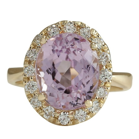 Diamond Kunzite Ring - 7.02CTW Natural Kunzite And Diamond Ring 14K Solid Yellow Gold