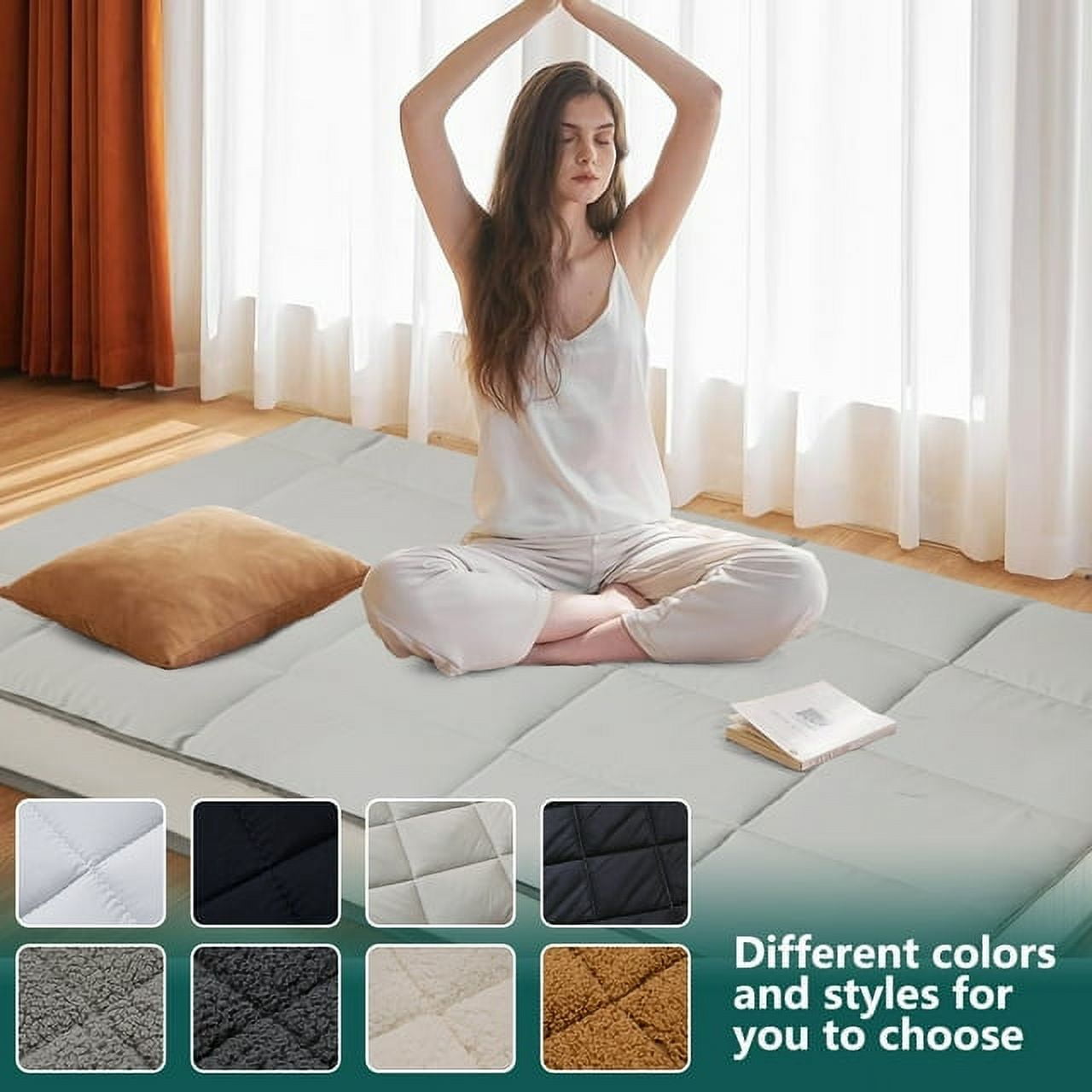ABORON 5 Inch Thicker Futon Mattress , Padded Japanese Floor Mattress for Adults , Extra Thick Folding Sleeping Pad with Bandage and Storage Bag ( Twin , Gray )