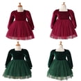 thumbnail image 4 of LYMAYTER Toddler Baby Girls Velvet Tulle Dress Ruffle A-Line Vintage Dresses Infant A-Line Birthday Party Holiday Princess Dress Long Sleeve Square Neck Gown Dress Playwear for 9M-4T, 4 of 8