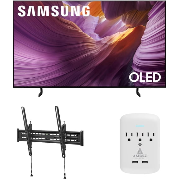 Samsung QN77S85FAEXZA 77 Inch OLED HDR 4K Smart TV with a Walts TV TILT-MOUNT-43-90 Large/XL Tilt Mount for 43"-98" TVs and Amber Protection 3-OUTLET-SURGE Surge Protector (2025)