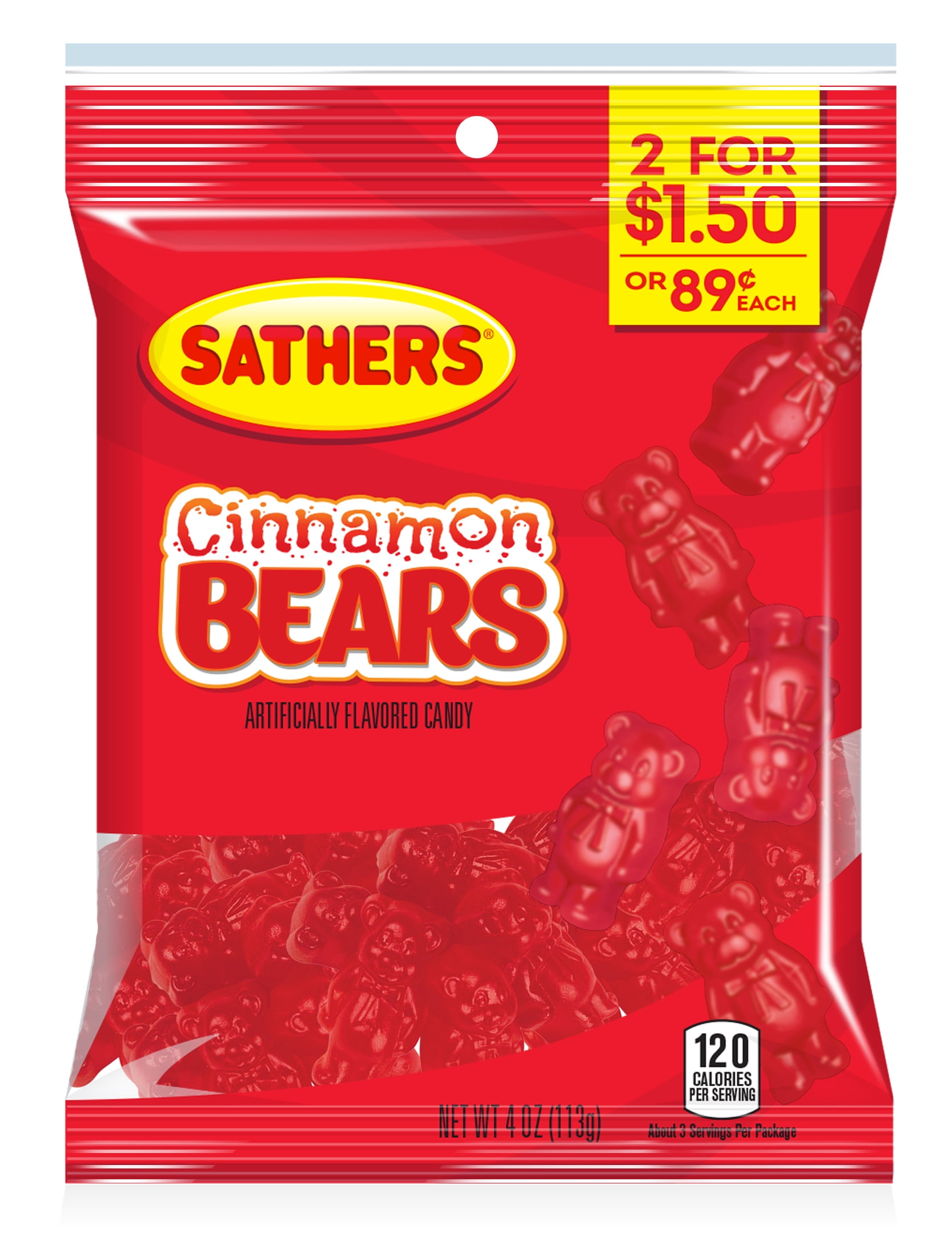 Sathers Cinnamon Bears Gummy Candy, 4 Ounce Bag