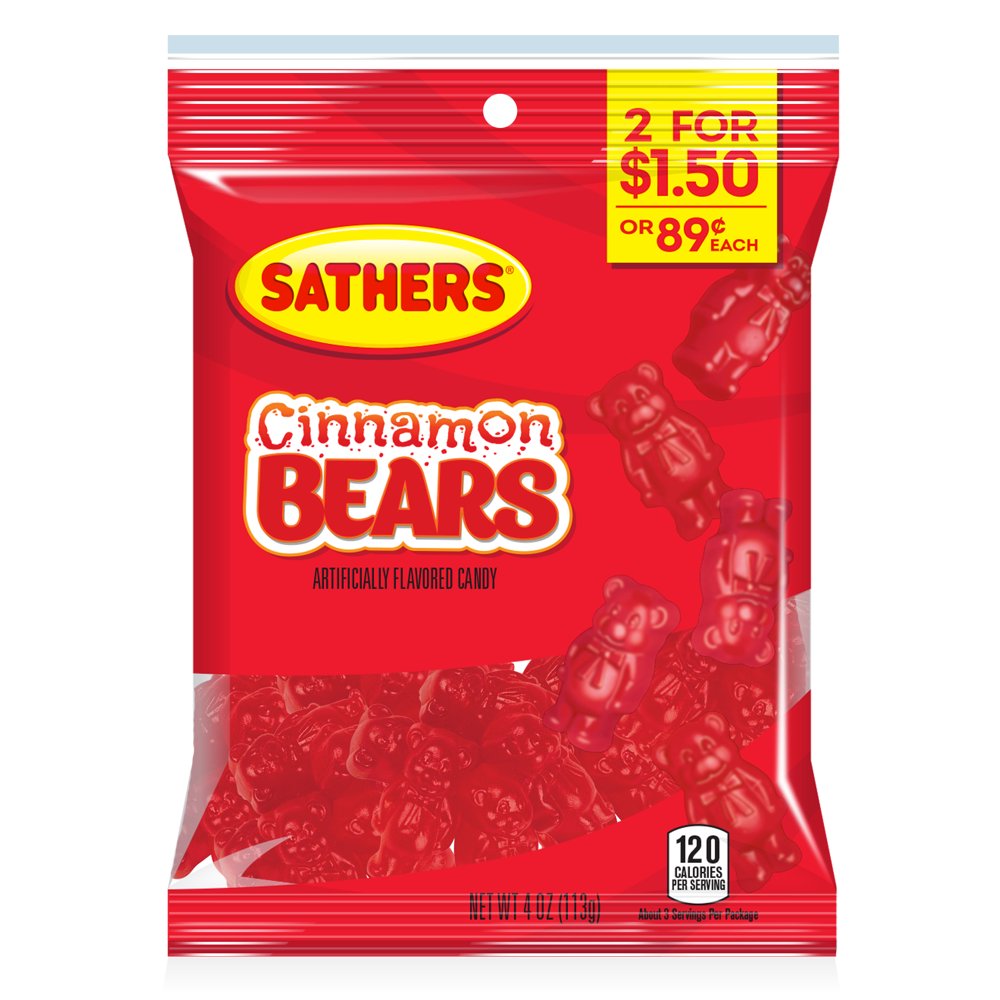 Sathers Cinnamon Bears Gummy Candy, 4 Ounce Bag