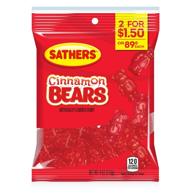 Sathers Cinnamon Bears Gummy Candy, 4 Ounce Bag