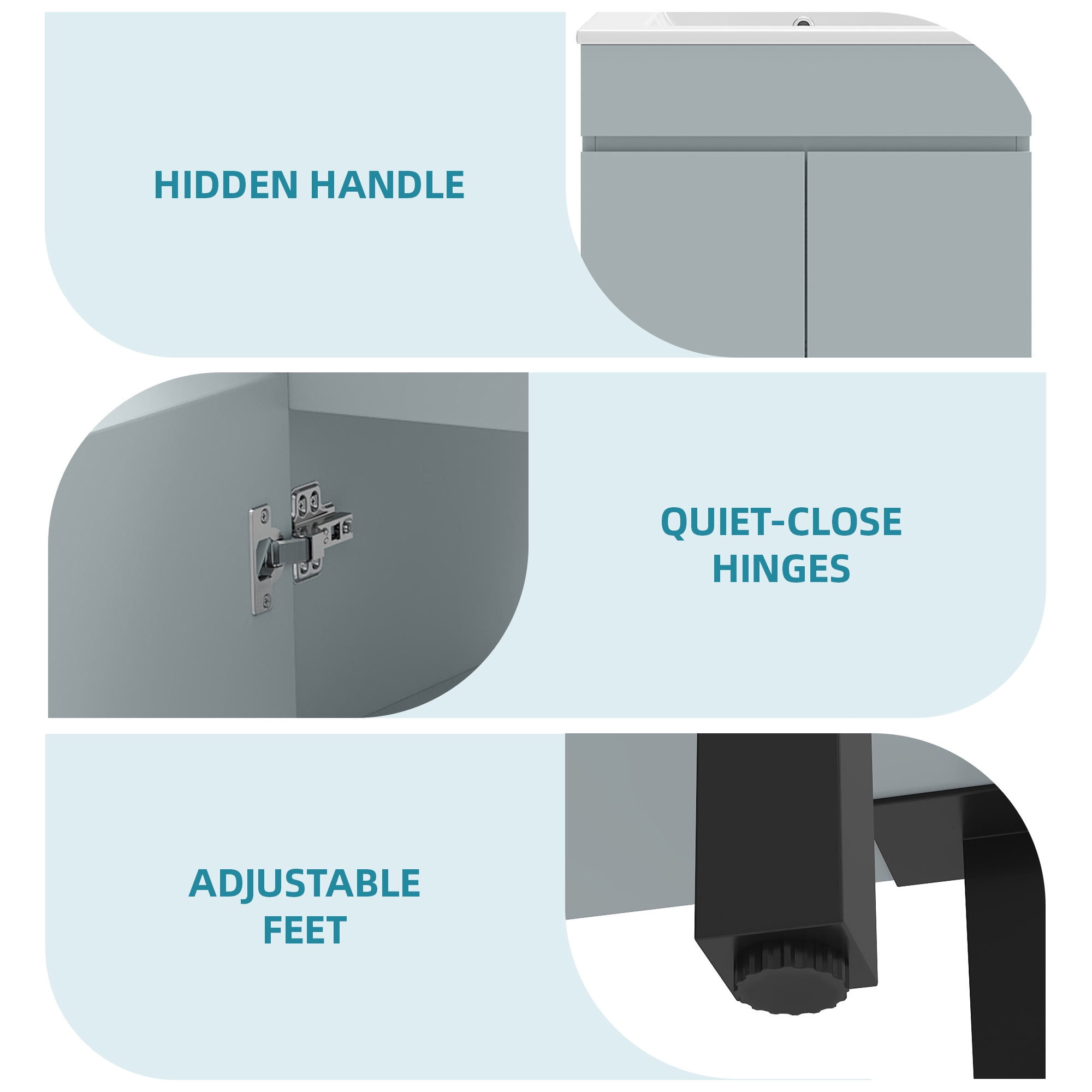 Uforic 24" Modern Free Standing Bathroom Vanity with Undermount Sink, Soft Close Door & Storage Cabinet, Gray