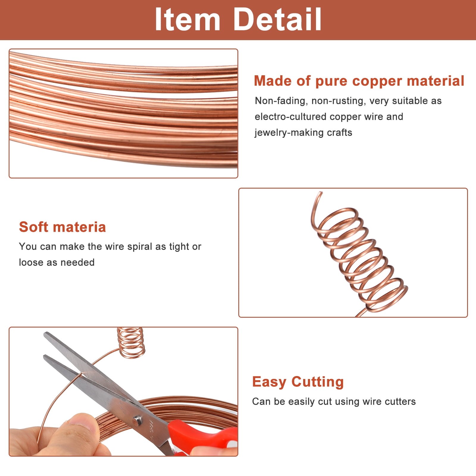 Uxcell Soft Copper Wire (7 Gauge, 31 FT), 99.9% Pure Bare Copper Wire for Crafts
