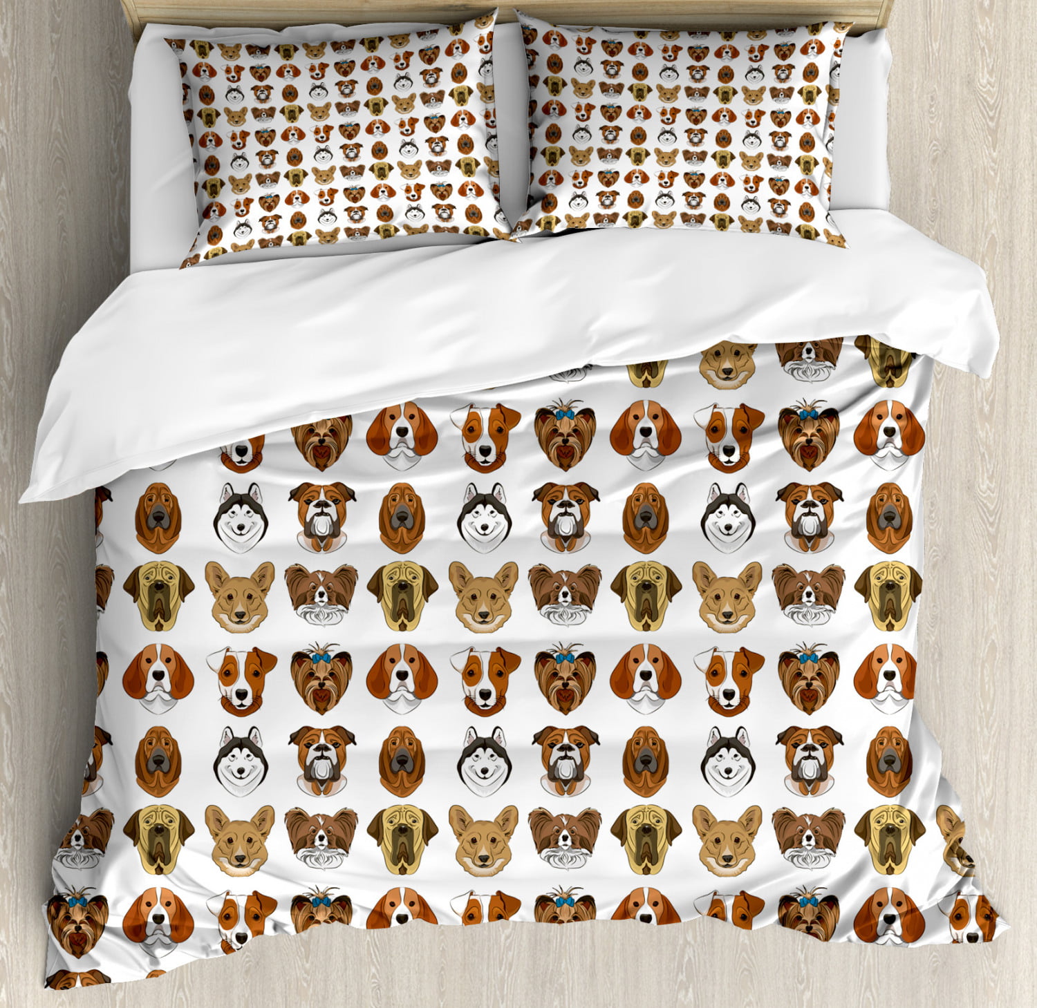 Dogs Duvet Cover Set King Size Portraits Of Dogs With Comical