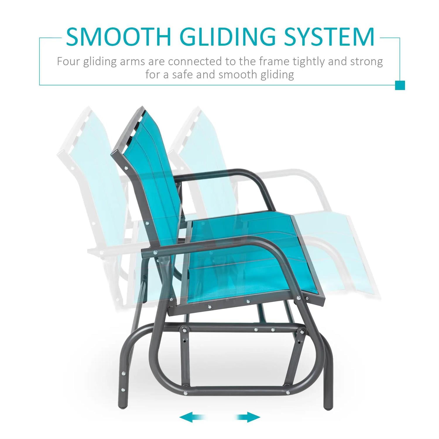 Demi Bonn 3-Person Outdoor Patio Glider Bench, Porch Glider Swing with 3 Seats, Breathable Mesh Fabric, Metal Frame, Outdoor Glider Chairs for Porch, Balcony, Poolside, Blue