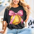thumbnail image 3 of Retro Softball Bow Tee Shirt Coquette Bow Soft Ball Mom T Shirt, 3 of 4