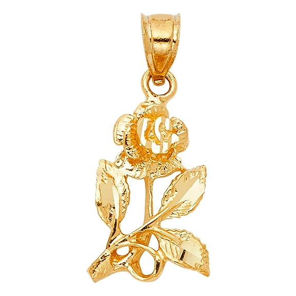 14k Yellow Gold Elegant Vintage Rose Pendant Flower Garden Nature Bloom Charm Jewelry Female Unisex