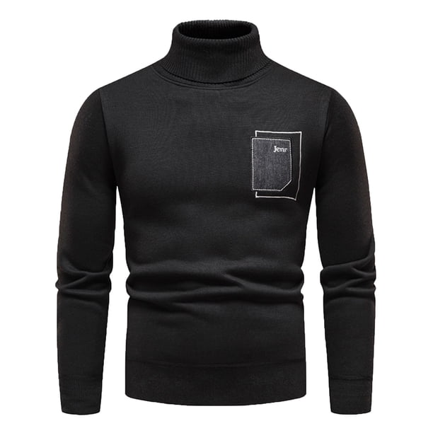 Gibobby Suéter hombre Suéter de lana merina con cuello alto para hombre, ropa de otoño e invierno, suéter de cachemira grueso y cálido(Negro,M)