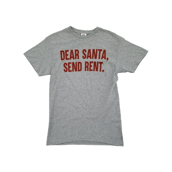 Mens Heather Gray Dear Santa, Send Rent Christmas T-Shirt Medium
