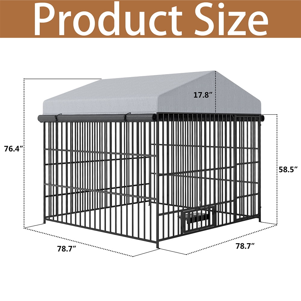 YINGYING Large Outdoor Dog Kennel, Dog Crate Heavy Duty Wire Metal Dog Playpen with Roof Cover Dog Enclosure (6.6'L x 6.6'W x 6.4'H)