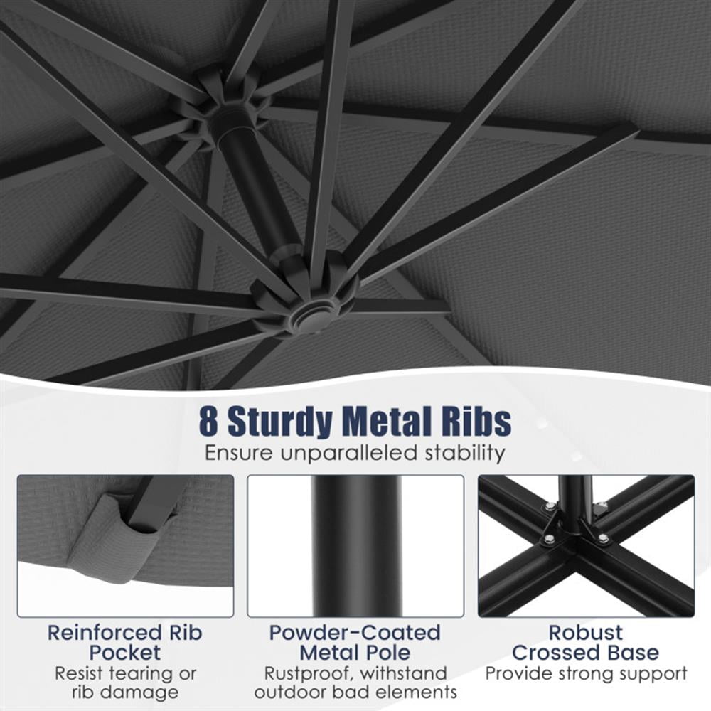 Spaco 10 Feet Solar Offset Hanging Umbrella with 40 Lamp Beads and Solar Panel, Outdoor Umbrellas for Patio, Patio Table Umbrella, Deck Umbrella-Gray