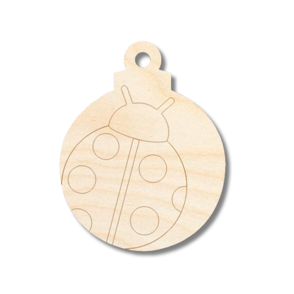 Unfinished Wood Etched Ladybug Ornament Shape | Paint By Line Crafts 20" / 1/4"