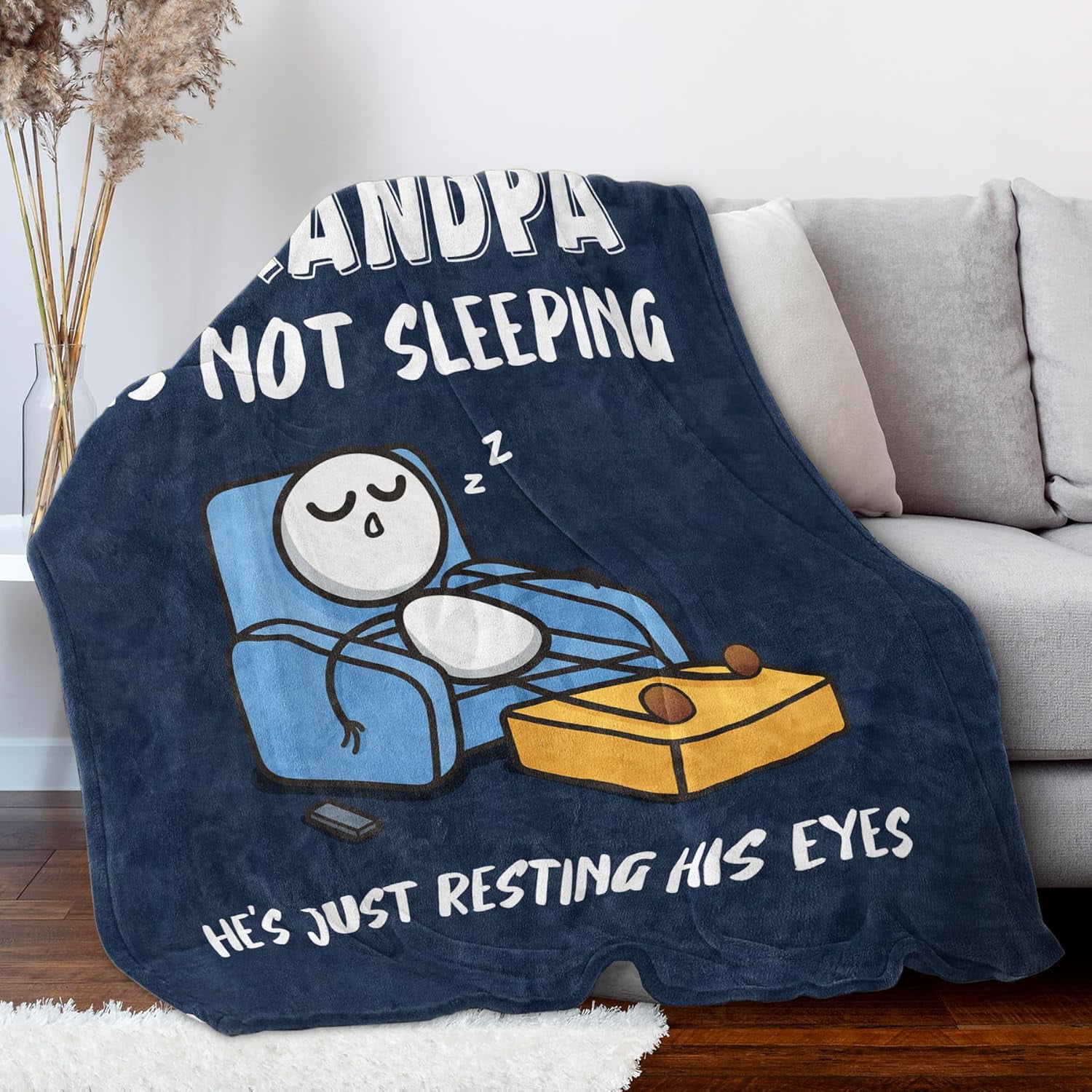 Funny Grandpa Christmas Birthday Gifts, Grandpa is Not Sleeping Blanket, Grandpas Gift from Grandkids, Super Soft Throws Blanket for Napping, Promoted to Grandpas Gifts