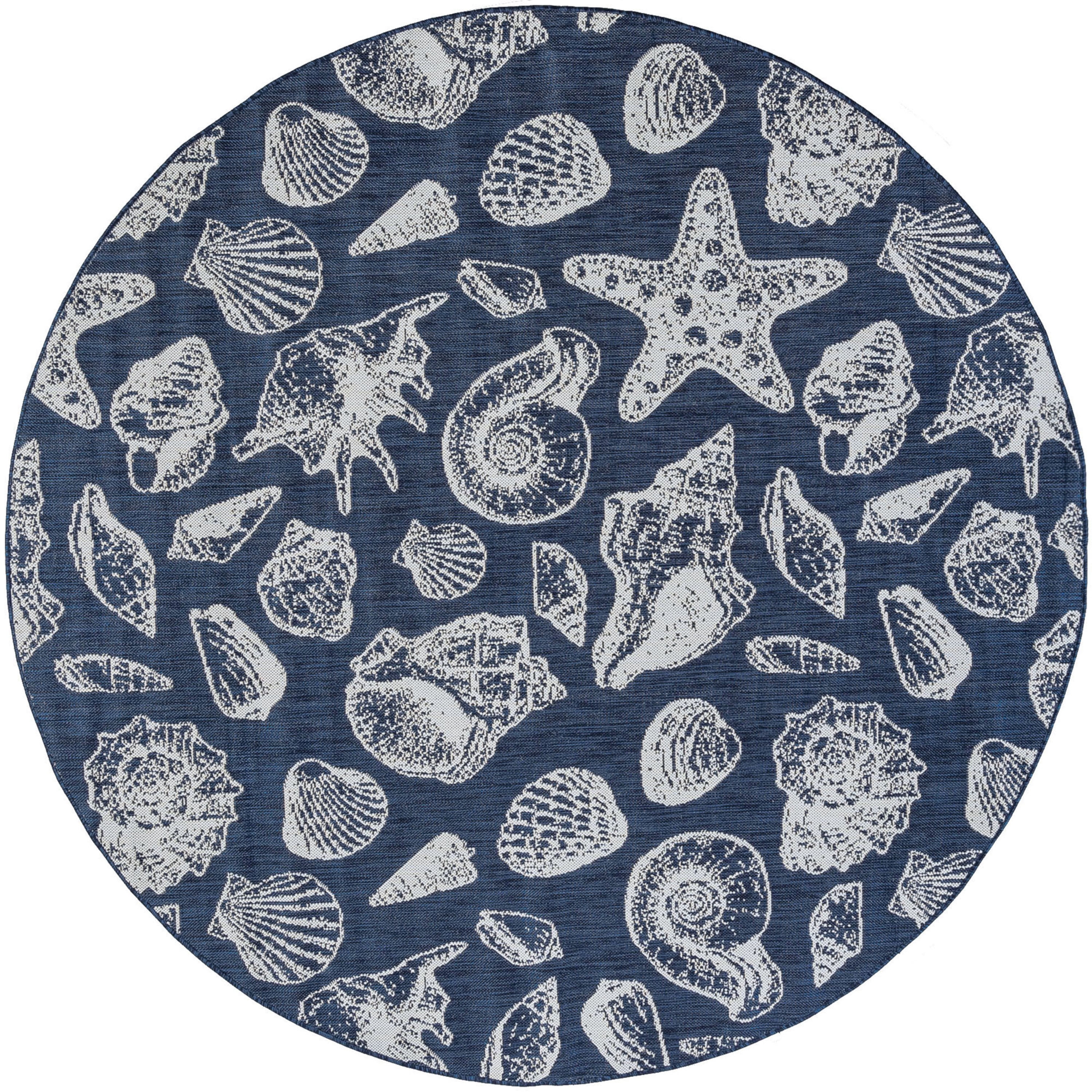 6ft Round Water Resistant, Indoor Outdoor Rugs for Patios, Front Door Entry, Entryway, Deck, Porch, Balcony | Outside Area Rug for Patio | Navy, Coastal | Size: 5'3'' Round