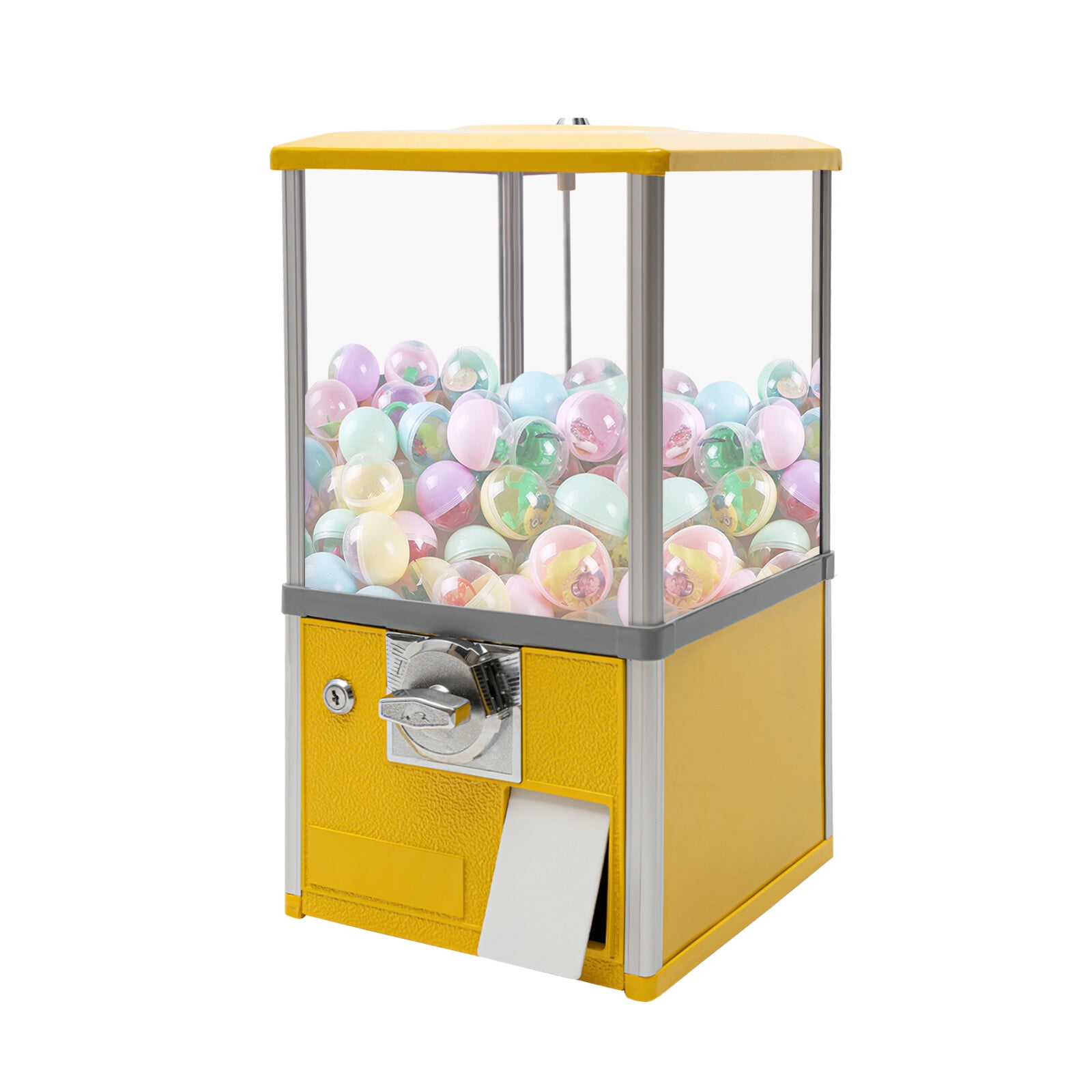Yellow Commercial Gumball Candy Bulk Vending Machine with Removable Canisters Dispenser Coin Bank Capacity 800 Coins 11.42*10.24*20.87 in for Game Stores, Retail Stores, and Amusement Parks