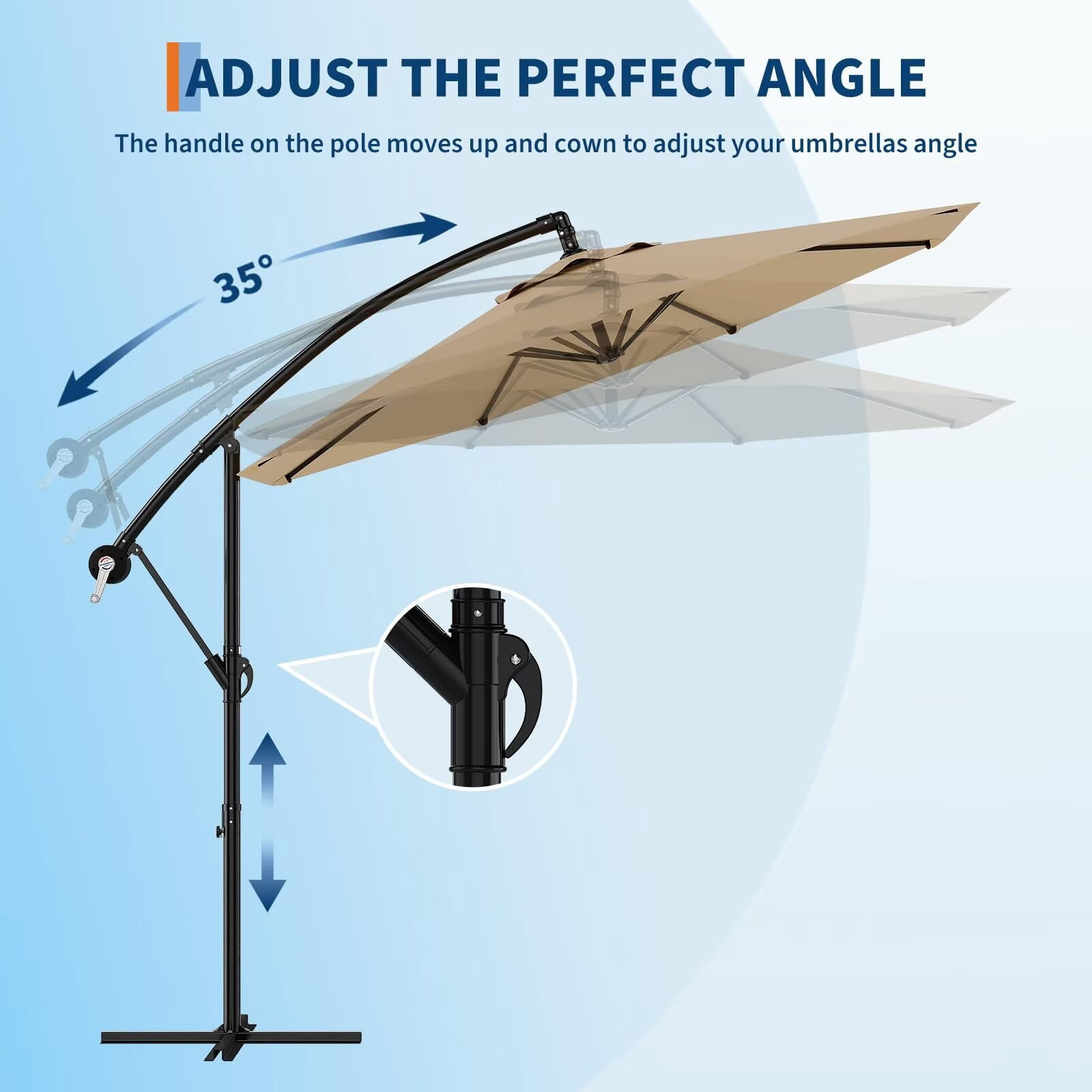 HELLONE 10FT Cantilever Umbrella outdoor patio, Offset Patio Umbrella with Easy Lift & Tilt Adjustment, UV Protection Fade Resistant for Deck, Pool, Garden, Tan