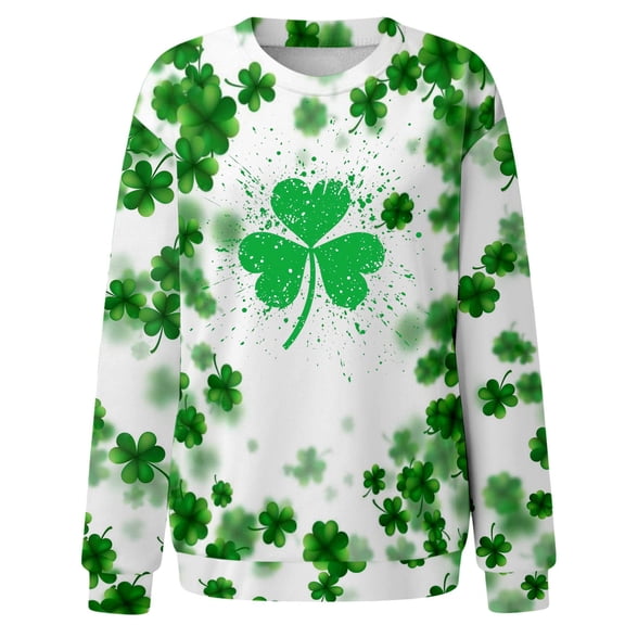St.Patricks Day Sweatshirts for Women Long Sleeve Crewneck Pullover Funny Green Graphic Printed Casual Loose Fit Tops (XS, Green)